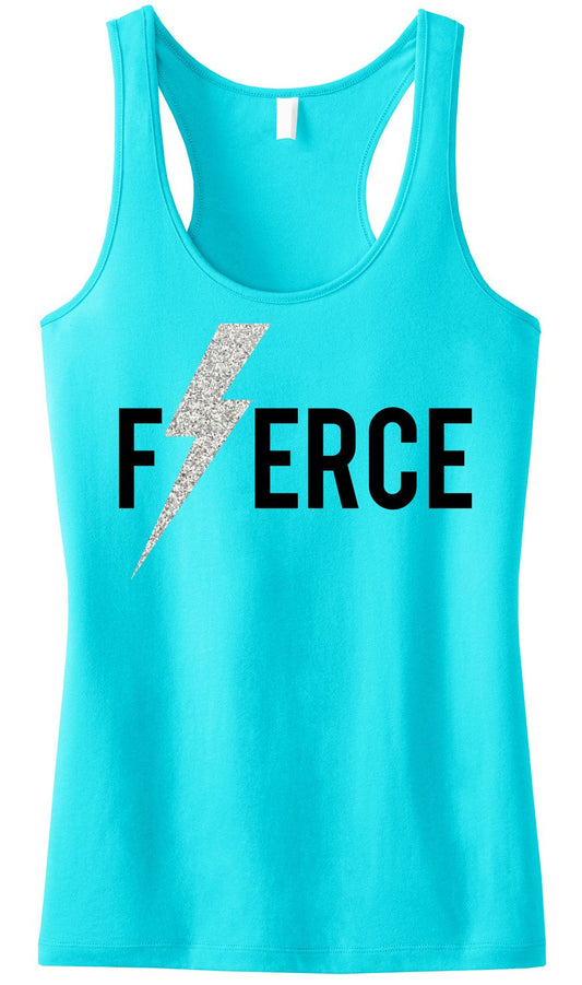 FIERCE Glitter Lightning Tank Top Aqua