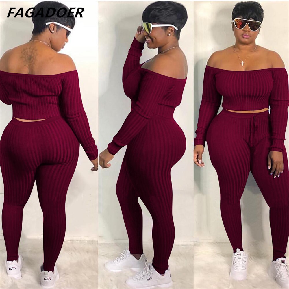 Off shoulder ribbed two piece set