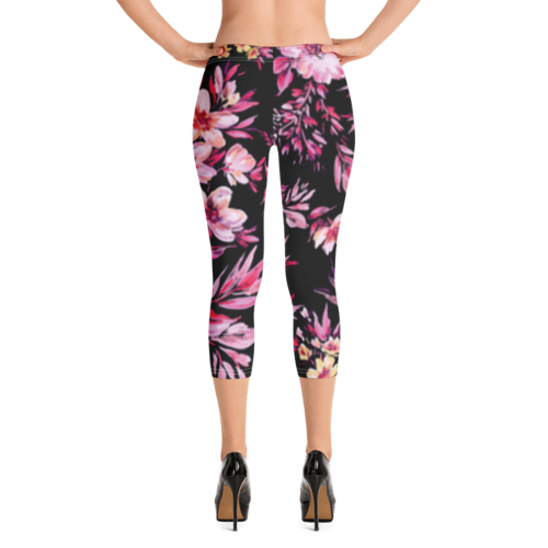 Women All Over Print Flowers Capri Leggings